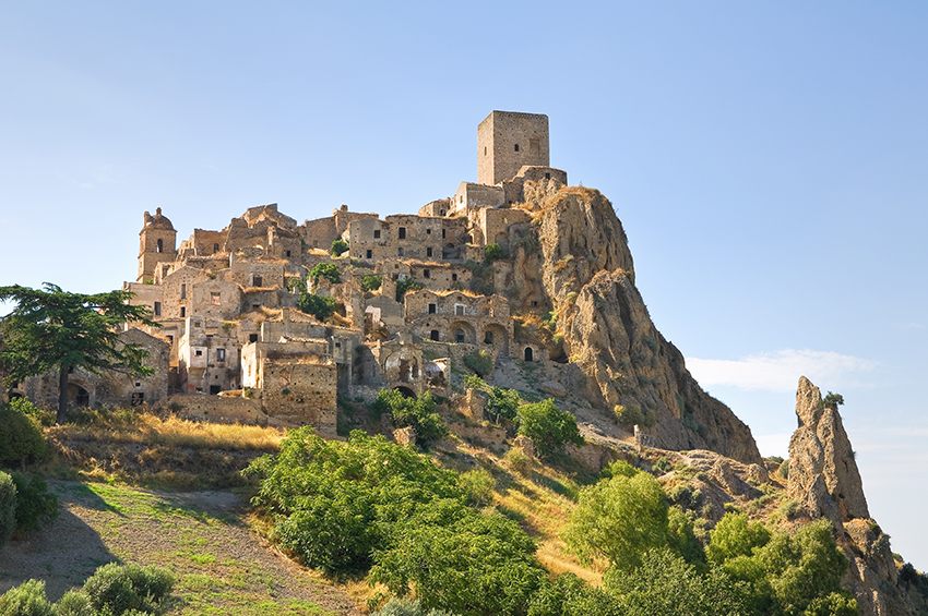 Panoramic view of Craco. Basilicata. Italy.