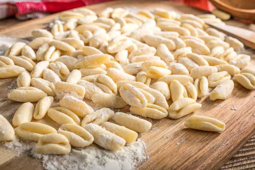 Fresh uncooked cavatelli pasta.